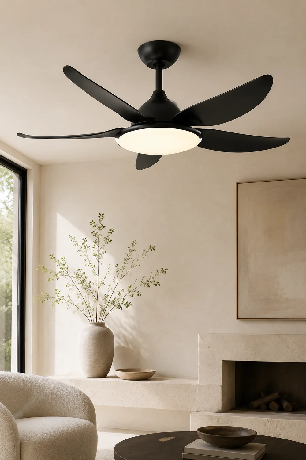 Haydn 5-Blade Modern Basic DC Ceiling Fan with Light, Black & White, 52'' - Lumpaz