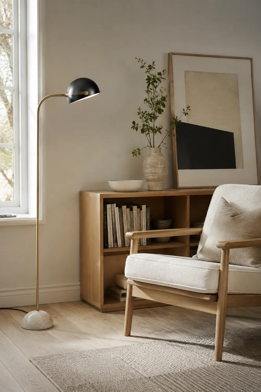 Eryn Floor Lamp Semi Circular Retro/Minimalist, Metal/Marble, Black, Bedroom - Lumpaz