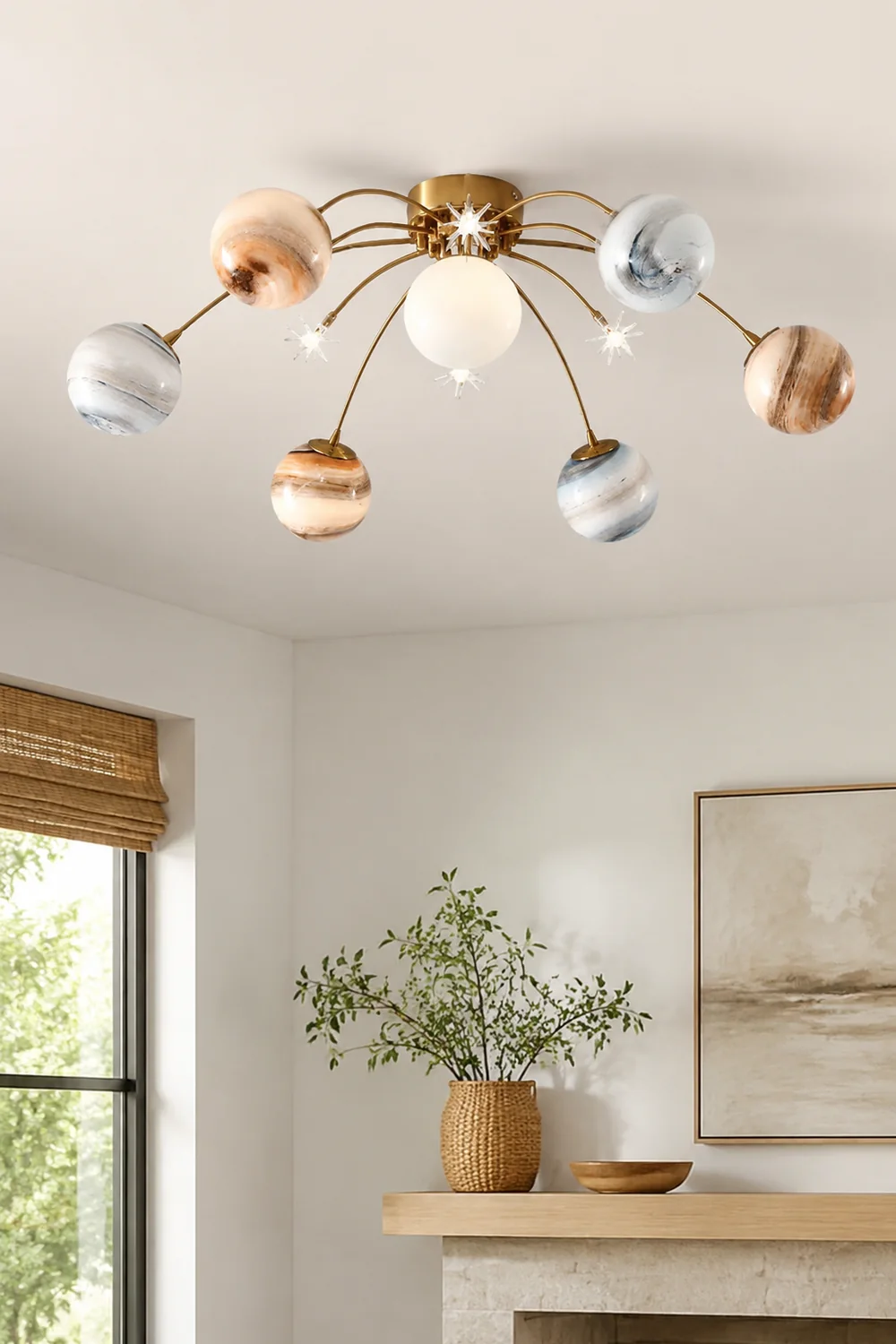 Elif Modern Planet Flush Mount Ceiling Light, Living Room - Lumpaz