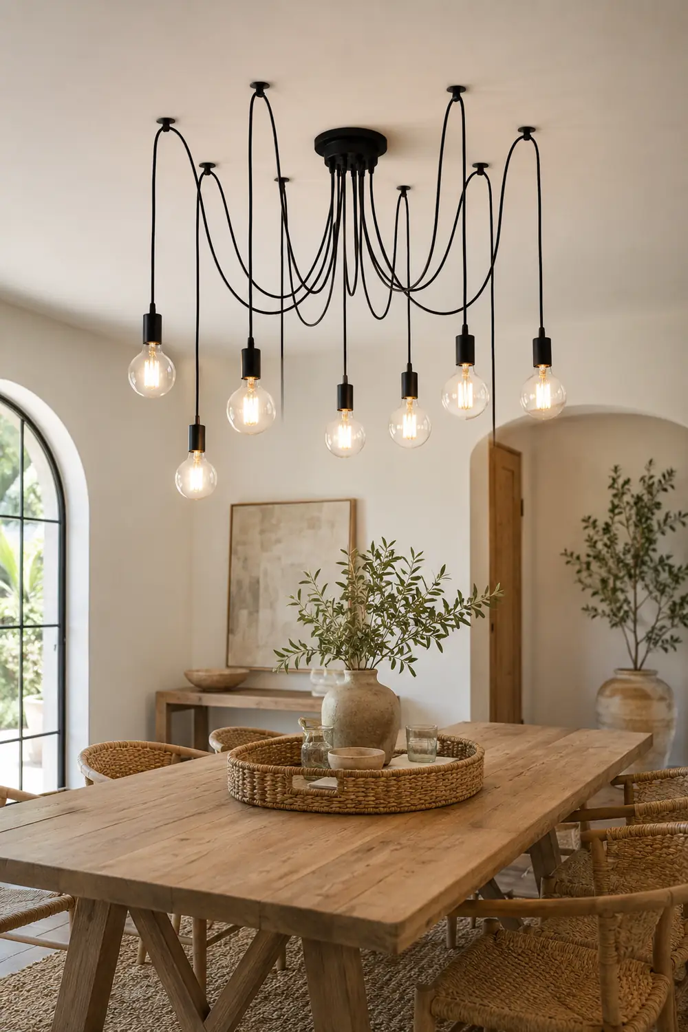 Alessio Retro Country LED Spider Chandelier, Black/White - Lumpaz