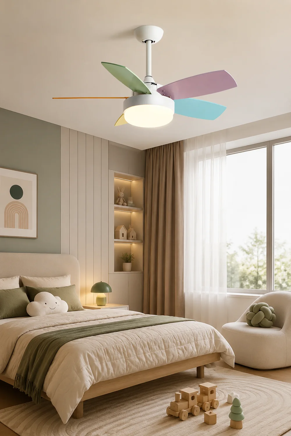 Morandi Modern 5-Blade Colorful DC Ceiling Fan with Light, LED, Summer, Bedroom - Lumpaz