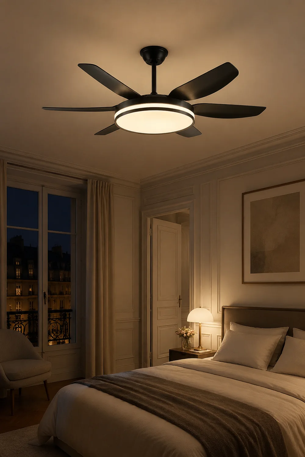 Haydn 6-Blade DC Ceiling Fan with Light, Black & White, 51'' - Lumpaz