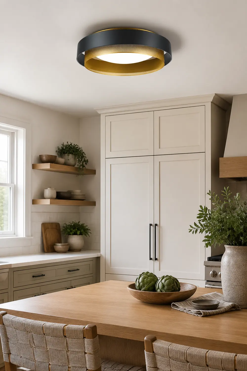 Quinn Modern Ring Metal/Acrylic Flush Mount Ceiling Light, White/Black - Lumpaz