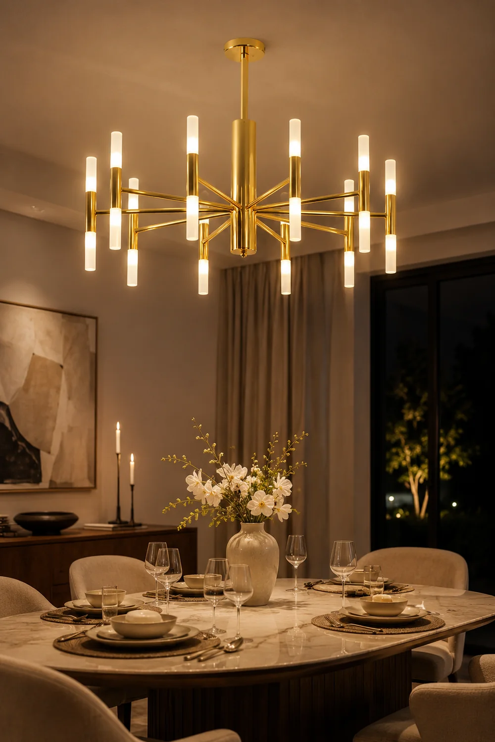Marilyn Modern Cylindrical Metal Chandelier, Gold - Lumpaz