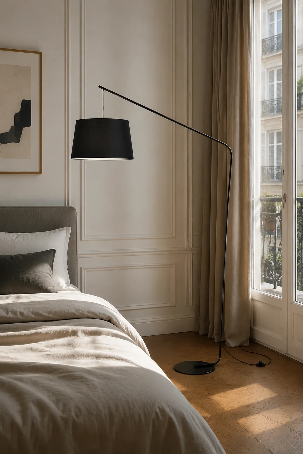 Salgado Black Floor Lamp 3 Color Temperature Switchable, Artificial Fabric & Metal - Lumpaz