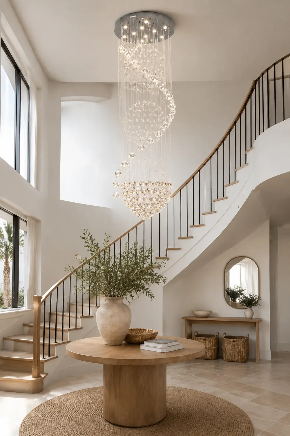 Hailie Luxury Spiral Cascading Crystal Chandelier, Chrome - Lumpaz