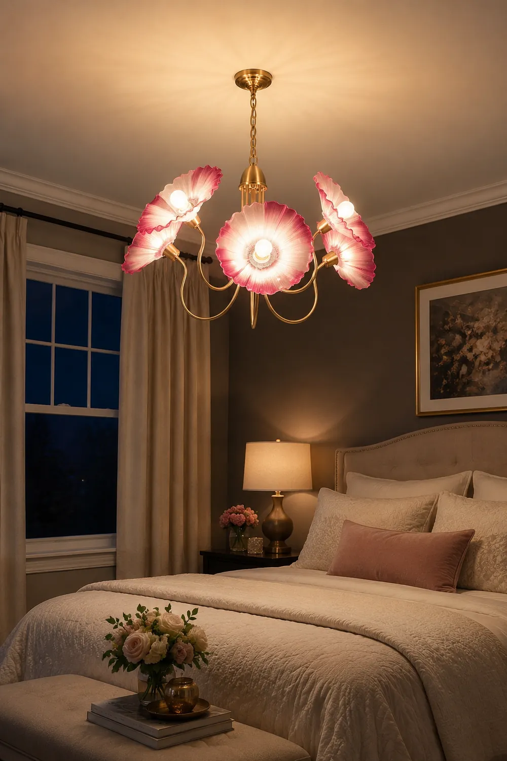 Bella Modern Flower Art Deco Metal/Glass Chandelier Pink Bedroom - Lumpaz