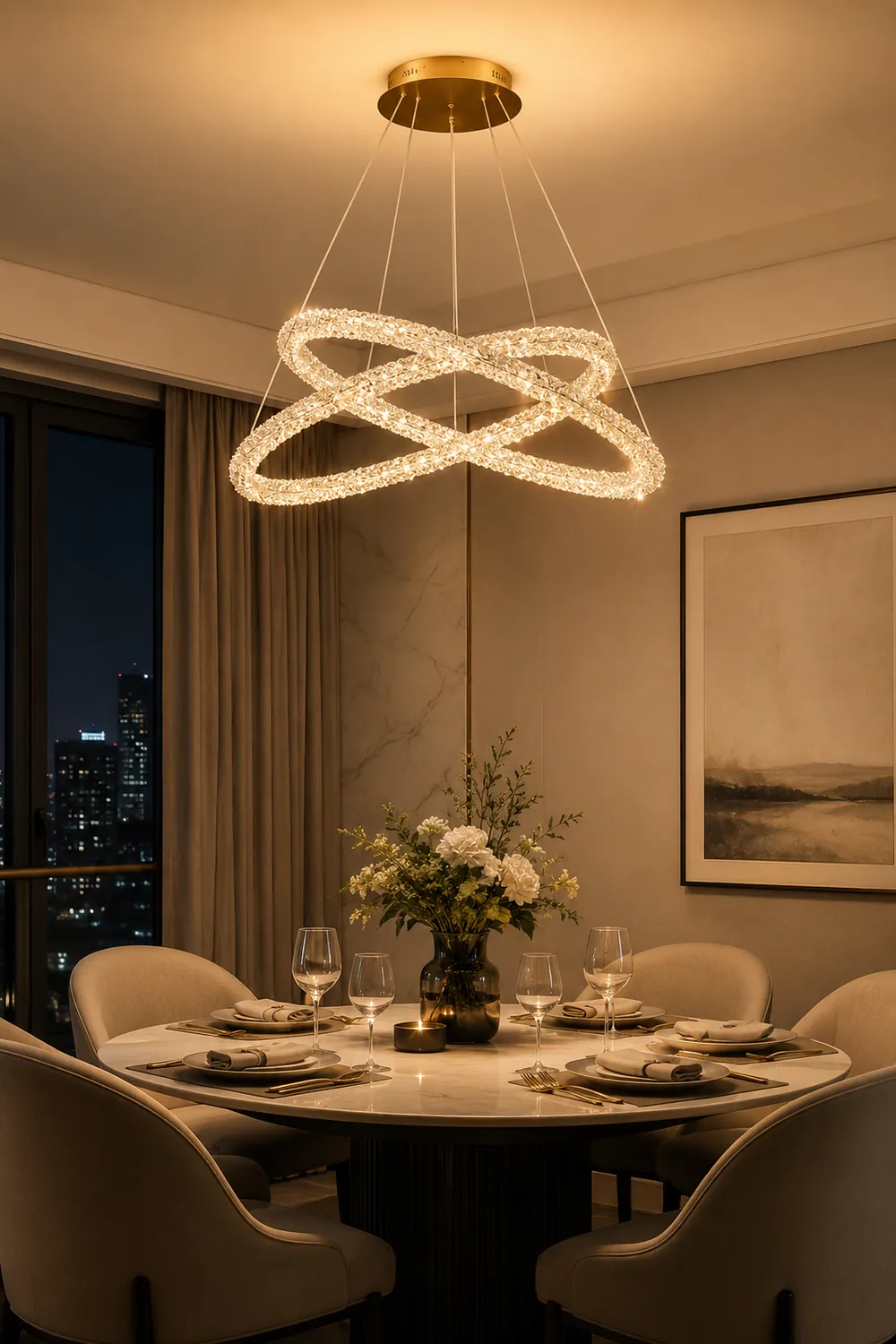 Kristy Art Deco Chandelier, Metal & Crystal, 1/2/3 Ring - Lumpaz