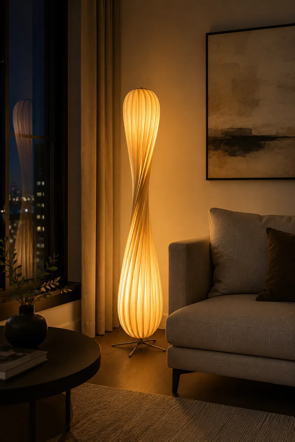 Ozawa Modern Twisted Wood Floor Lamp Wood Color - Lumpaz