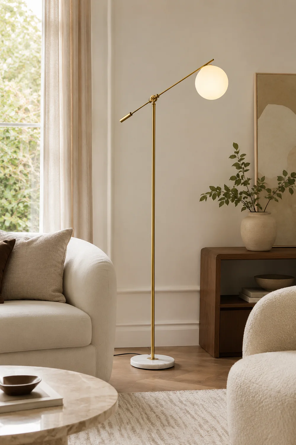 Valentina Arc Floor Lamp, Frosted Glass & Metal - Lumpaz