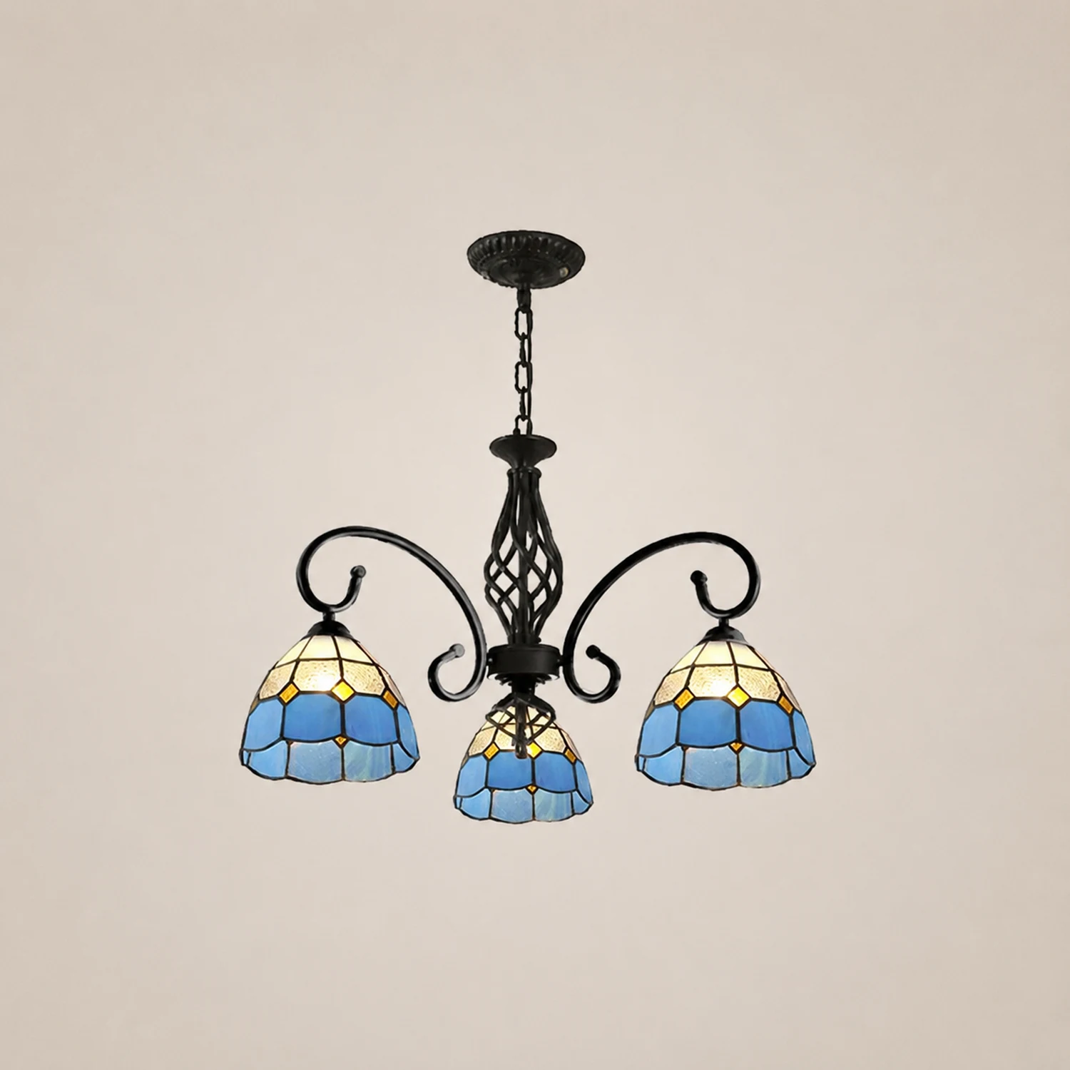 Silva Tiffany Mediterranean Branch Metal Chandelier, White/Blue/Navy Blue - Lumpaz