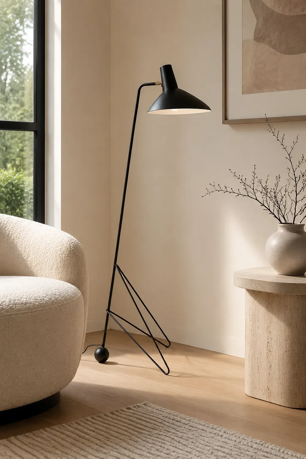 Salgado Modern Minimalist Geometric Tripod Metal Floor Lamp, Black - Lumpaz