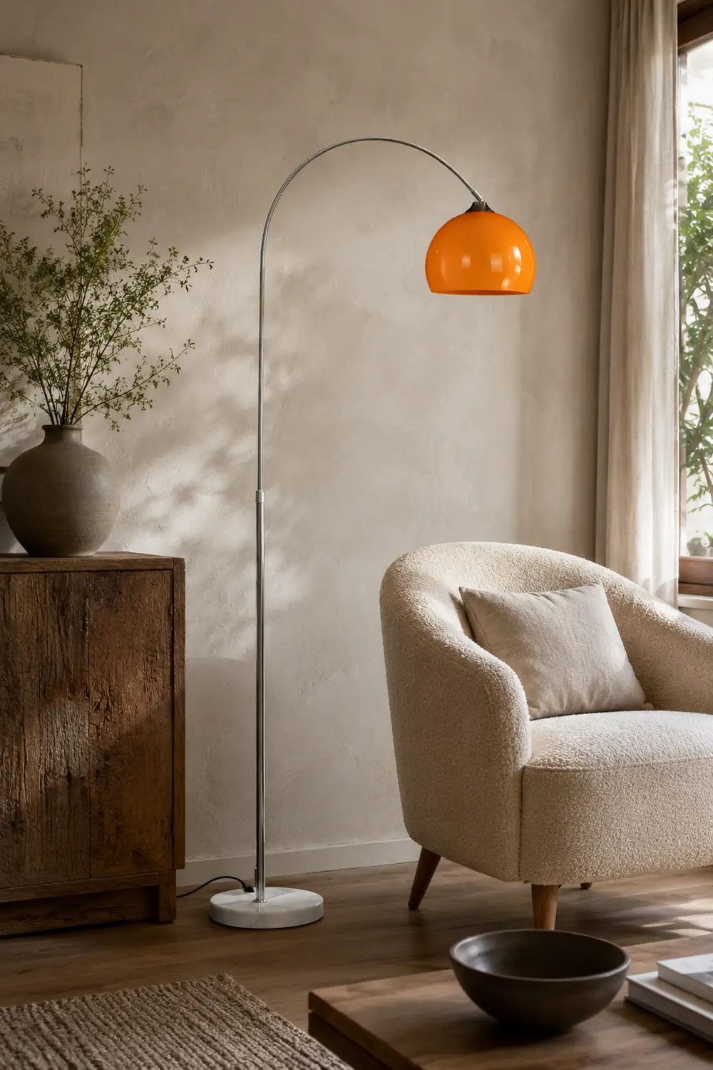 Salgado Floor Arc Lamp, Tall Floor Light, Modern, Orange/ White - Lumpaz