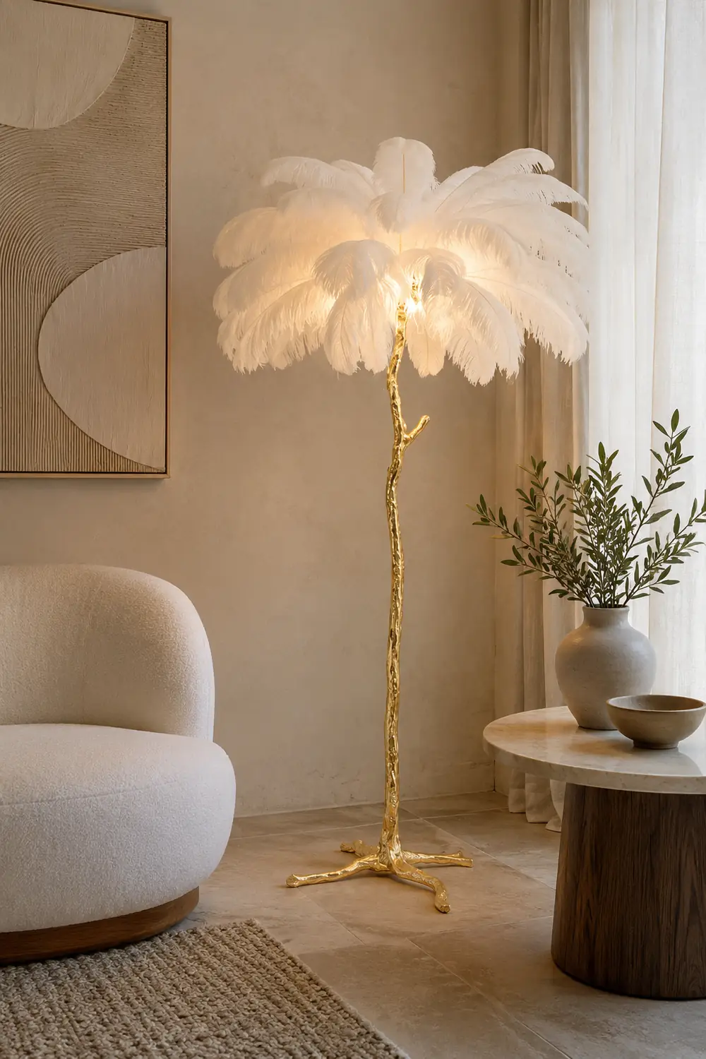 O'Moore Nordic Luxury Unique Ostrich Feather Floor Lamp/Table Lamp - Lumpaz