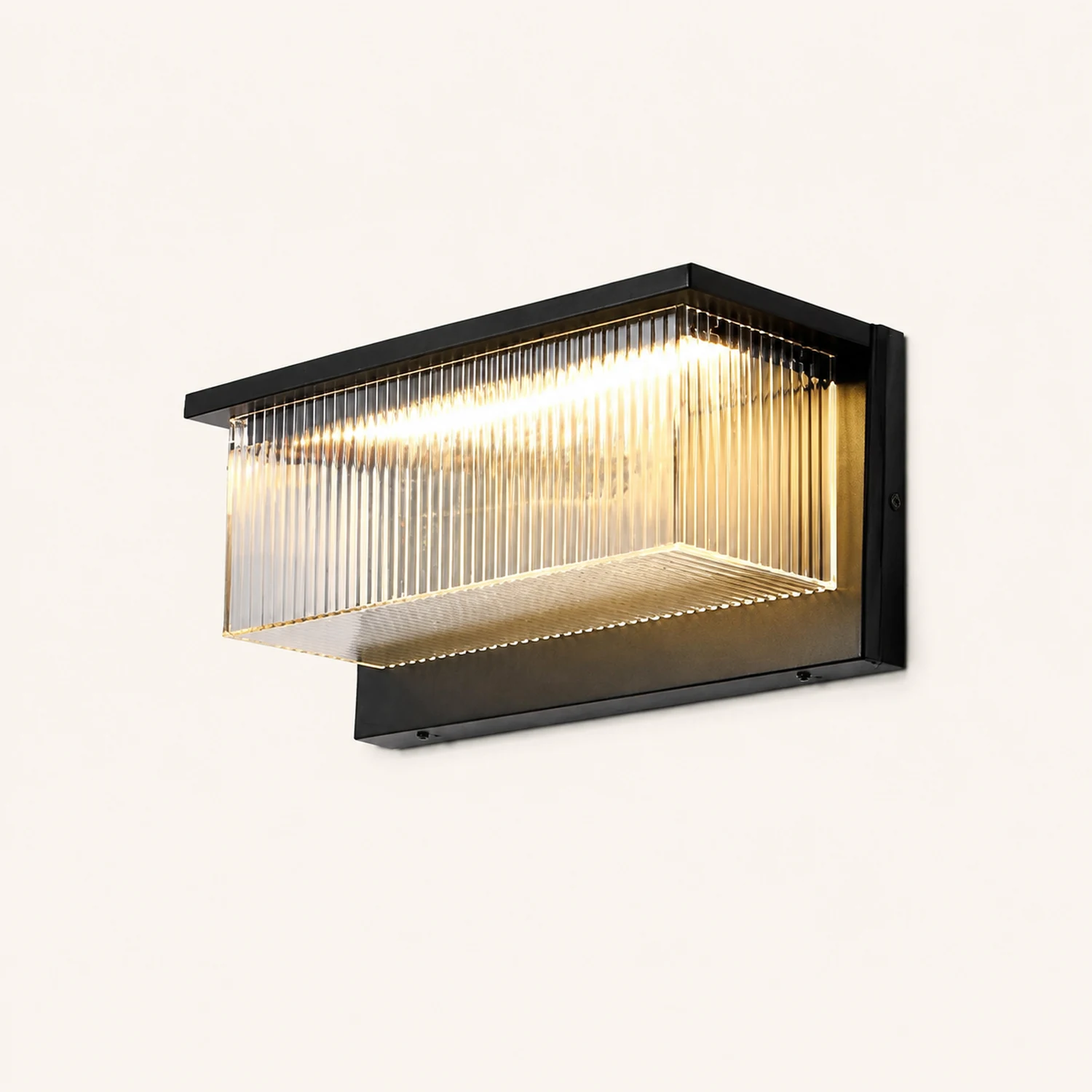 Rectangular Striped Acrylic Shade Waterproof Black Modern Solar Wall Lights - Lumpaz