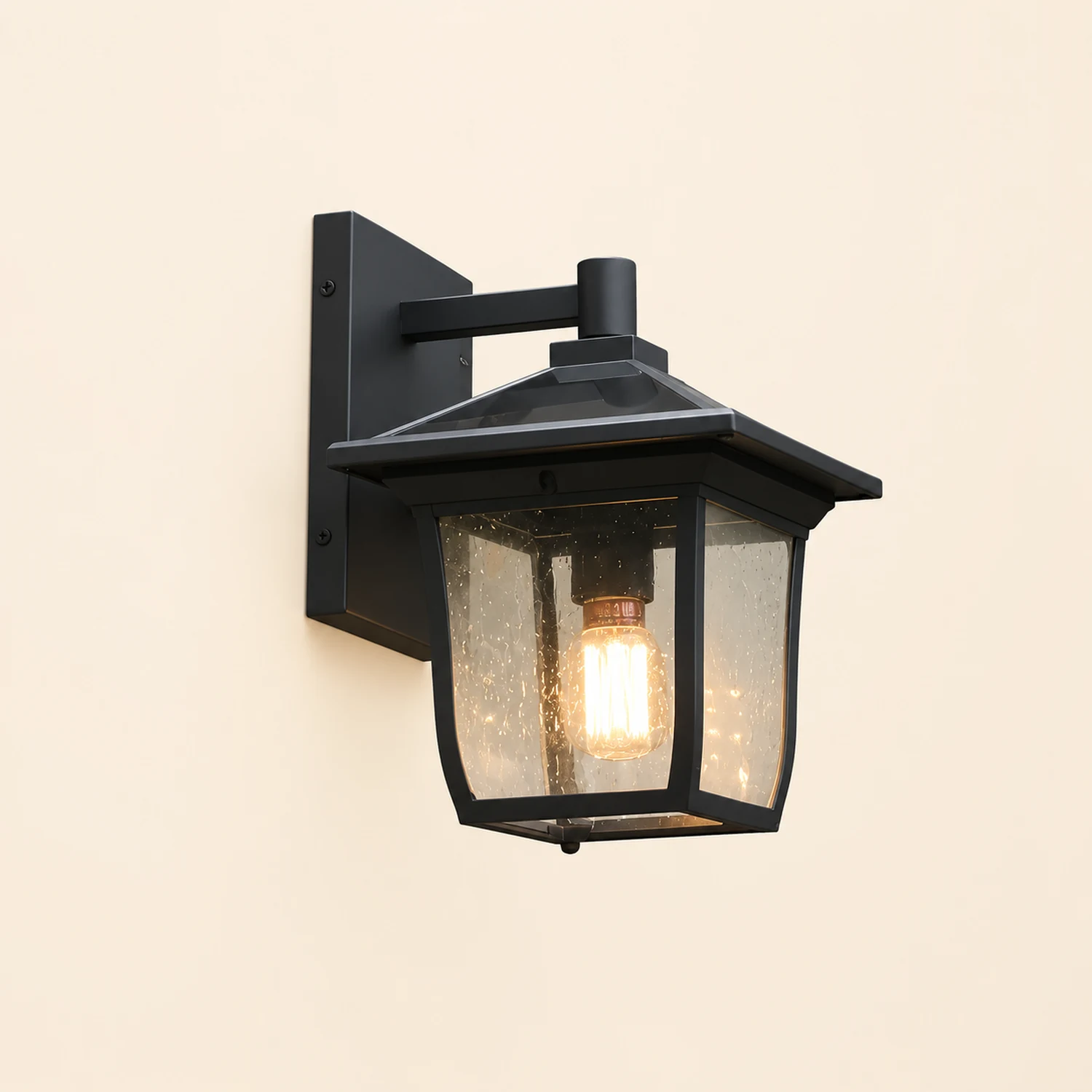 Square Waterproof Aluminum Glass Black Retro Solar Outdoor Wall Lights - Lumpaz