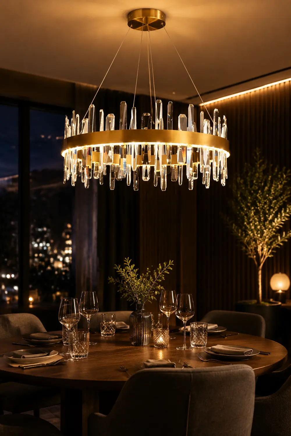 Marylin Modern Crystal Ring Chandelier, Stainless Steel & Crystal - Lumpaz