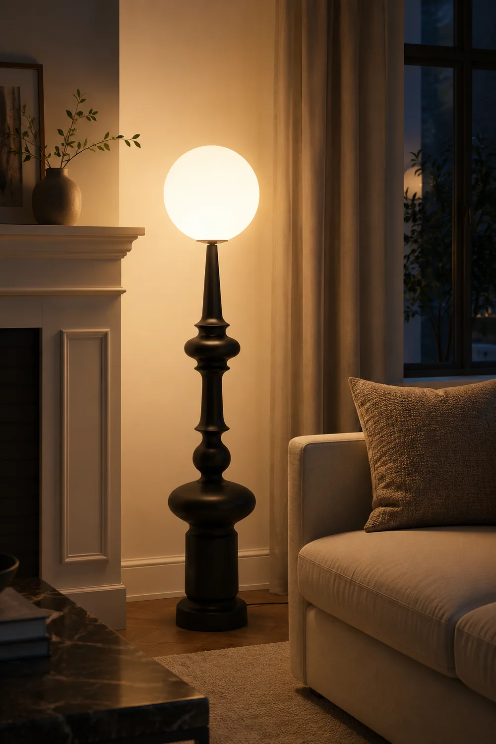 Salgado Retro Column Glass/Resin Floor Lamp, Black, Bedroom - Lumpaz