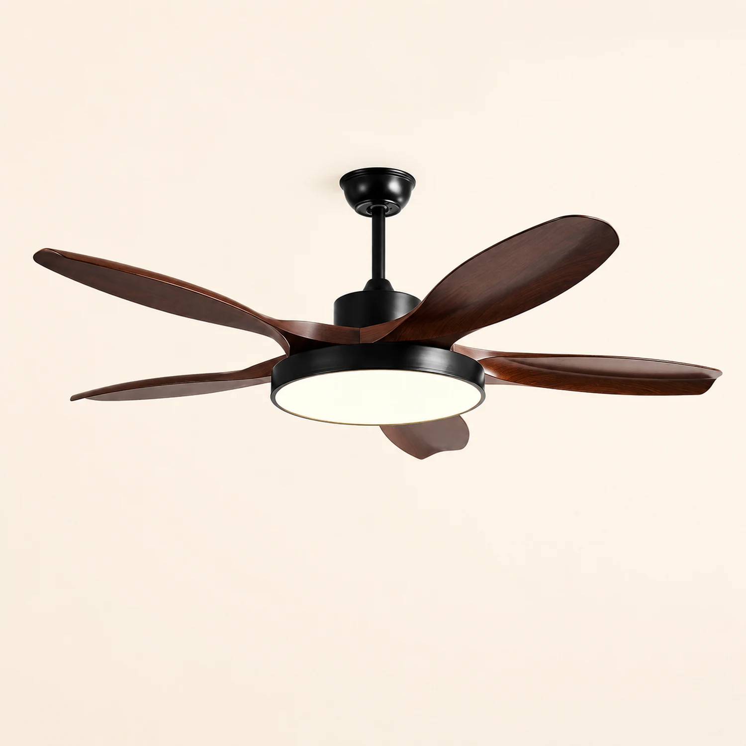 Ozawa Basic White & Black 5-Blade DC Ceiling Fan with Light, Wooden, 51'' - Lumpaz
