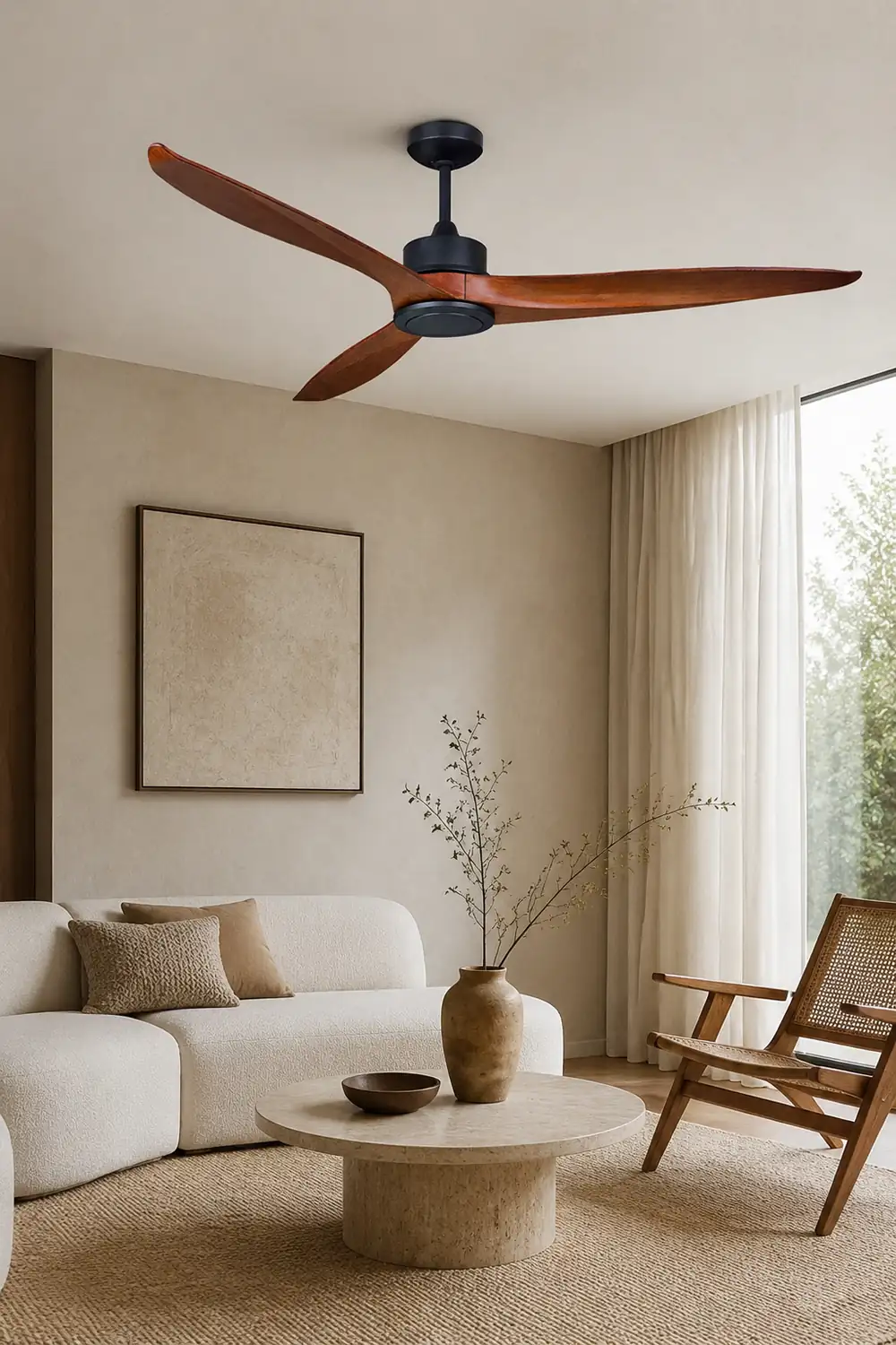 Haydn 3-Blade Black DC Ceiling Fan, Metal & Wood, Summer, 52'' - Lumpaz