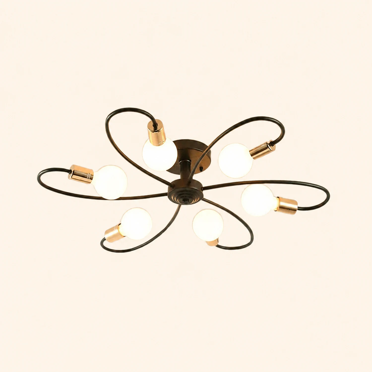 Valentina Modern Metal Flush Mount Ceiling Light, Black/Gold - Lumpaz