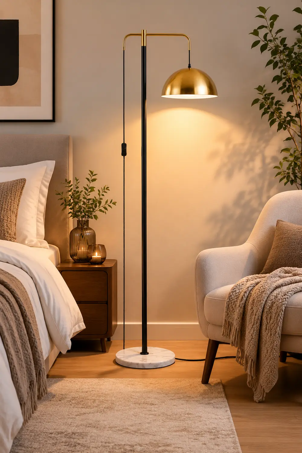 Carins Minimalist Geometric Marble Base/Metal Floor Lamp - Lumpaz