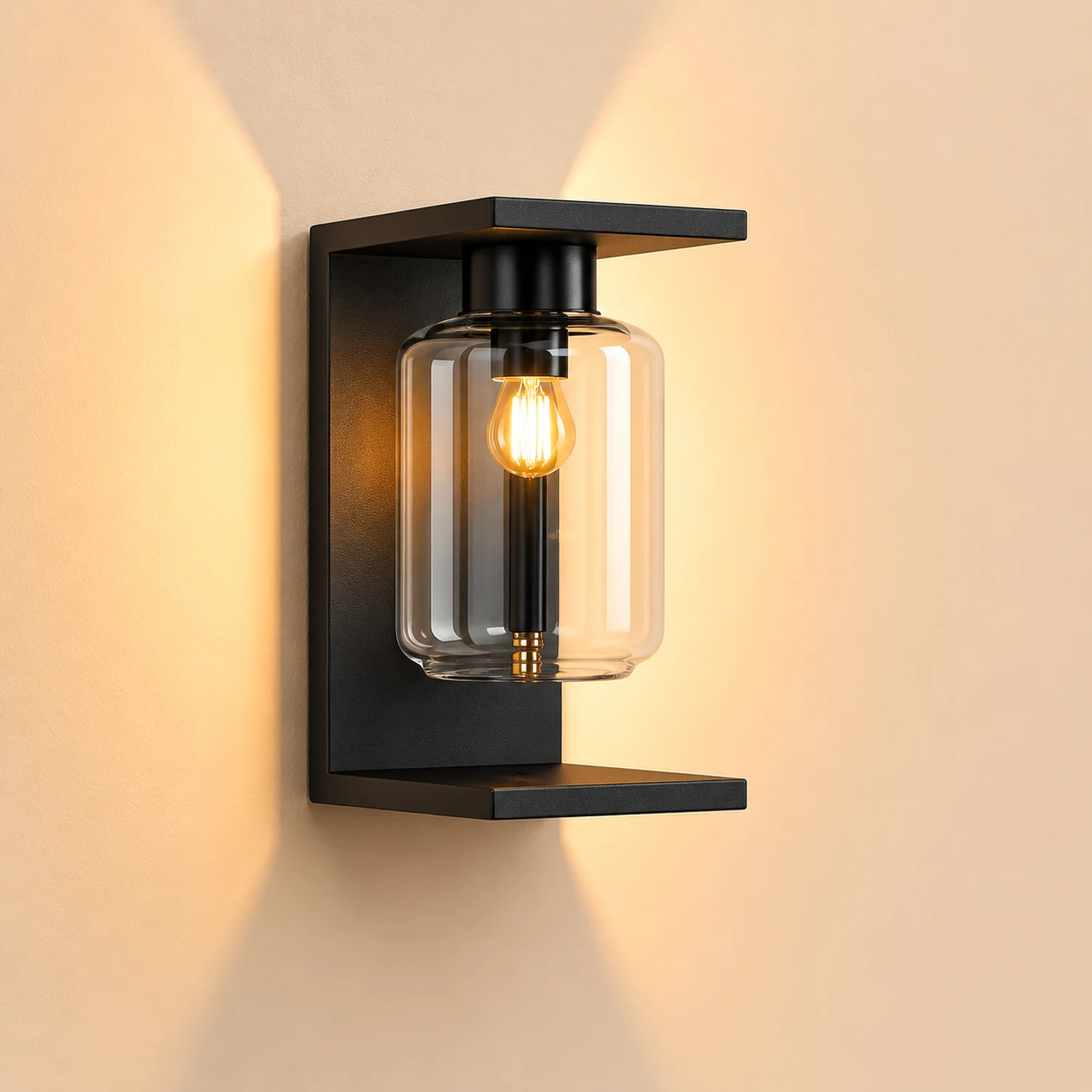 Outdoor Waterproof LED Glass Black Modern Solar Wall Lights with Remote复制 - Lumpaz