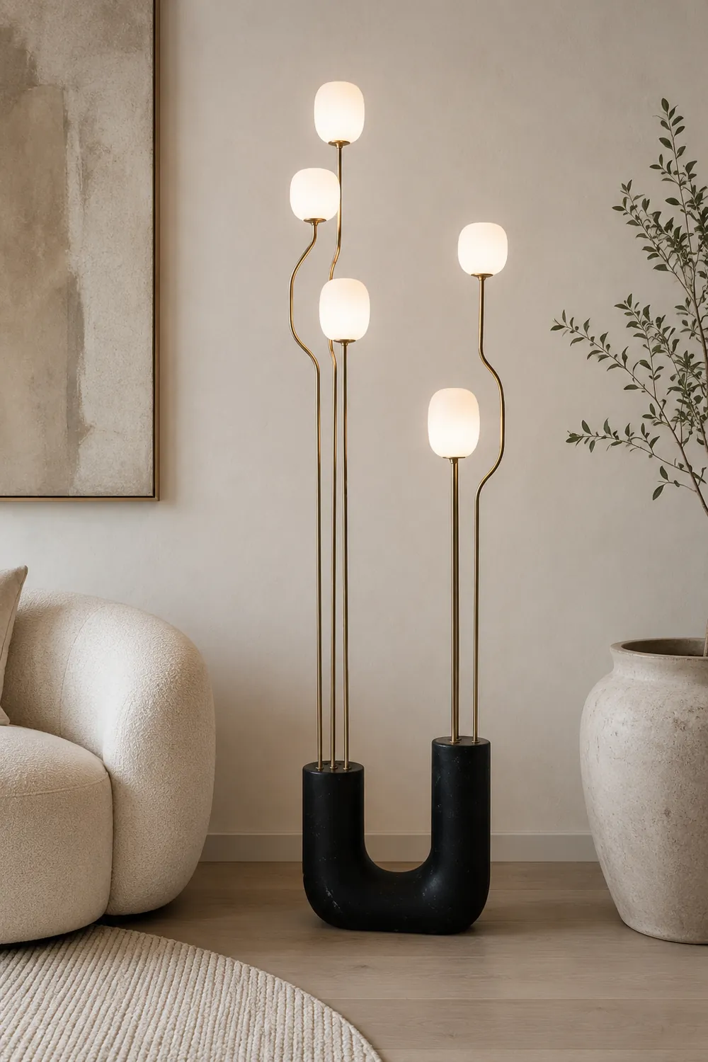 Russo Artistic Ball Glass Metal Floor Lamp, Black/White - Lumpaz