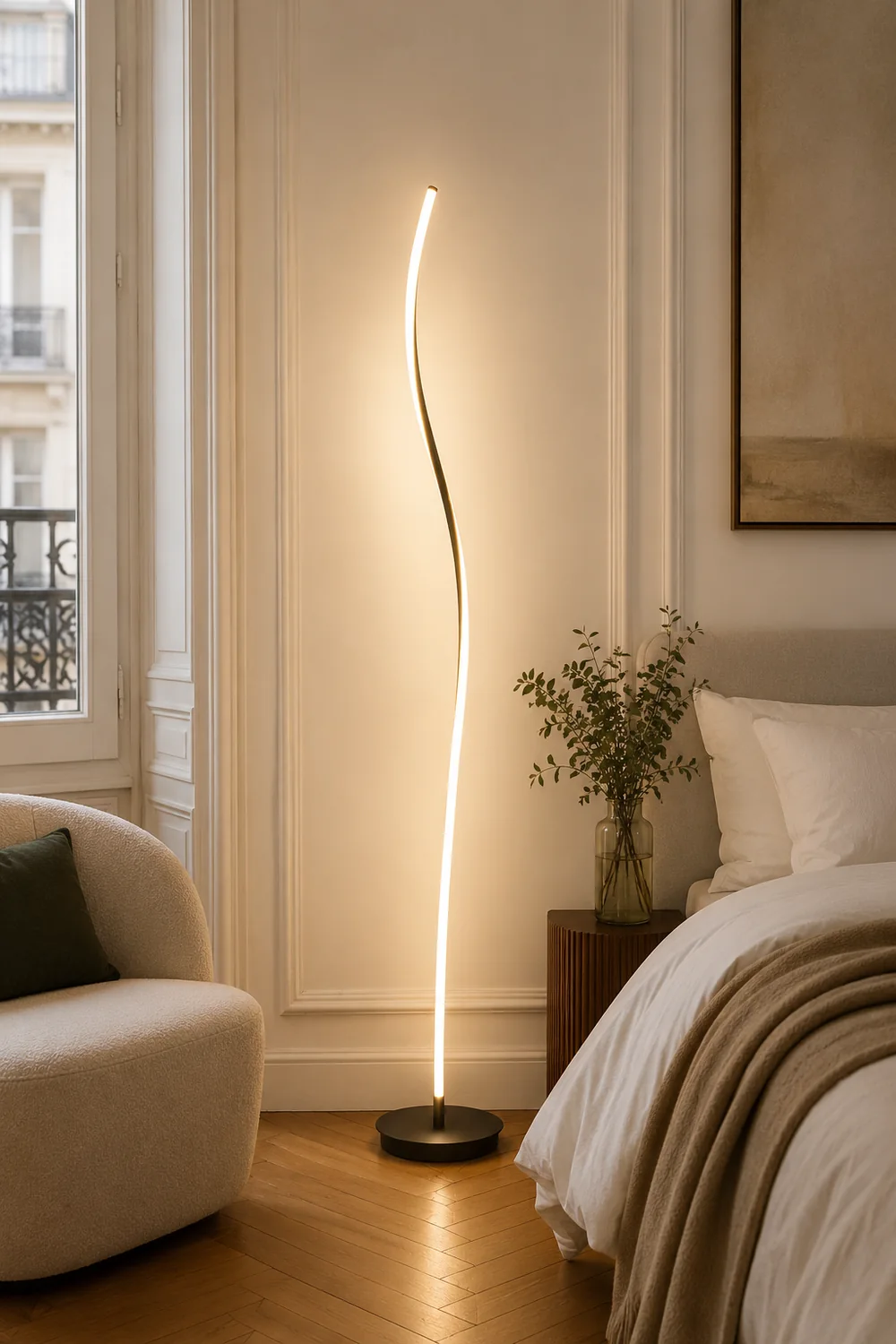 Modern Linear Metal Acrylic Floor Lamp, Black/White - Lumpaz