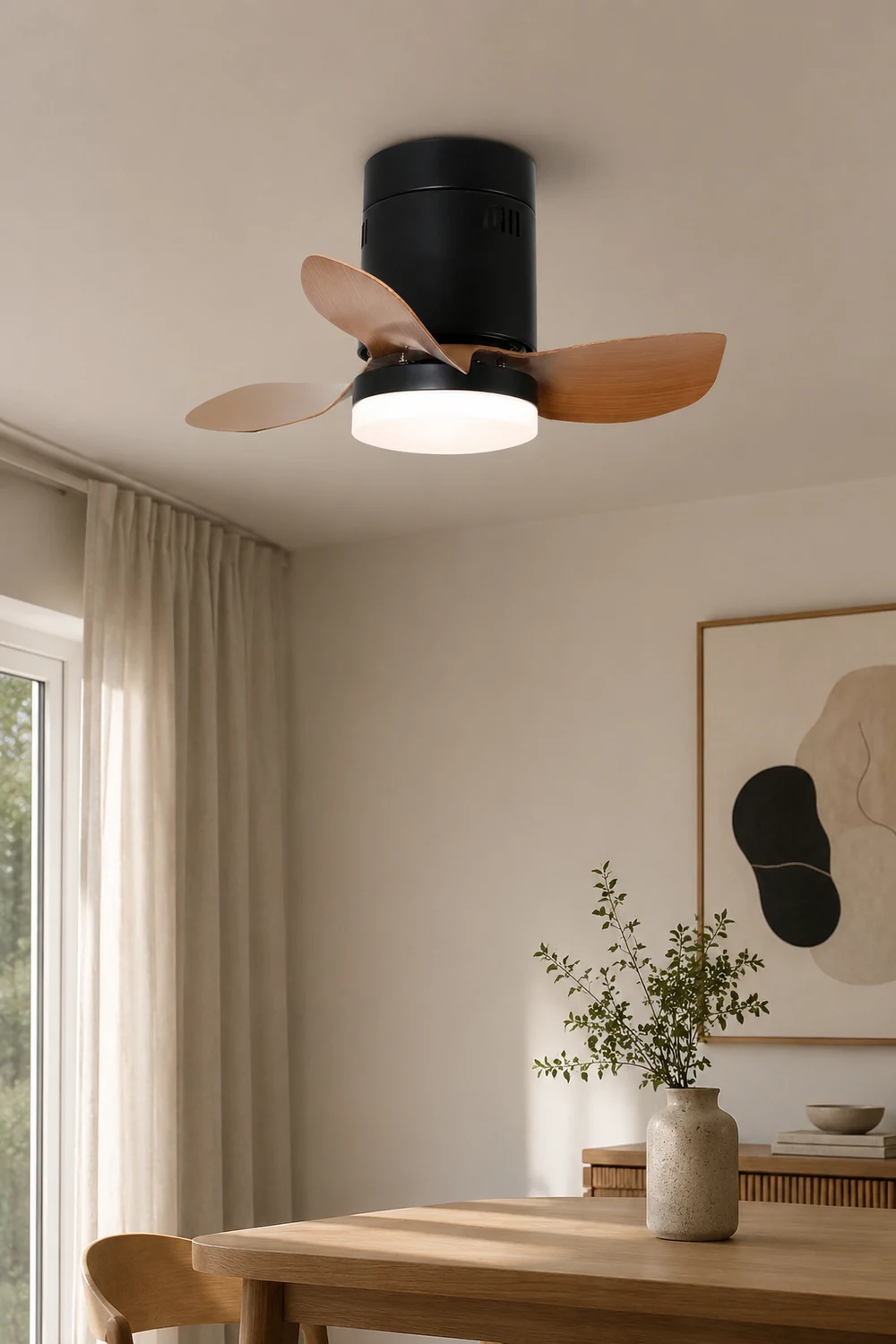 Walters 3-Blade Black & Brown Ceiling Fan with Light, DIA 23.6'' - Lumpaz