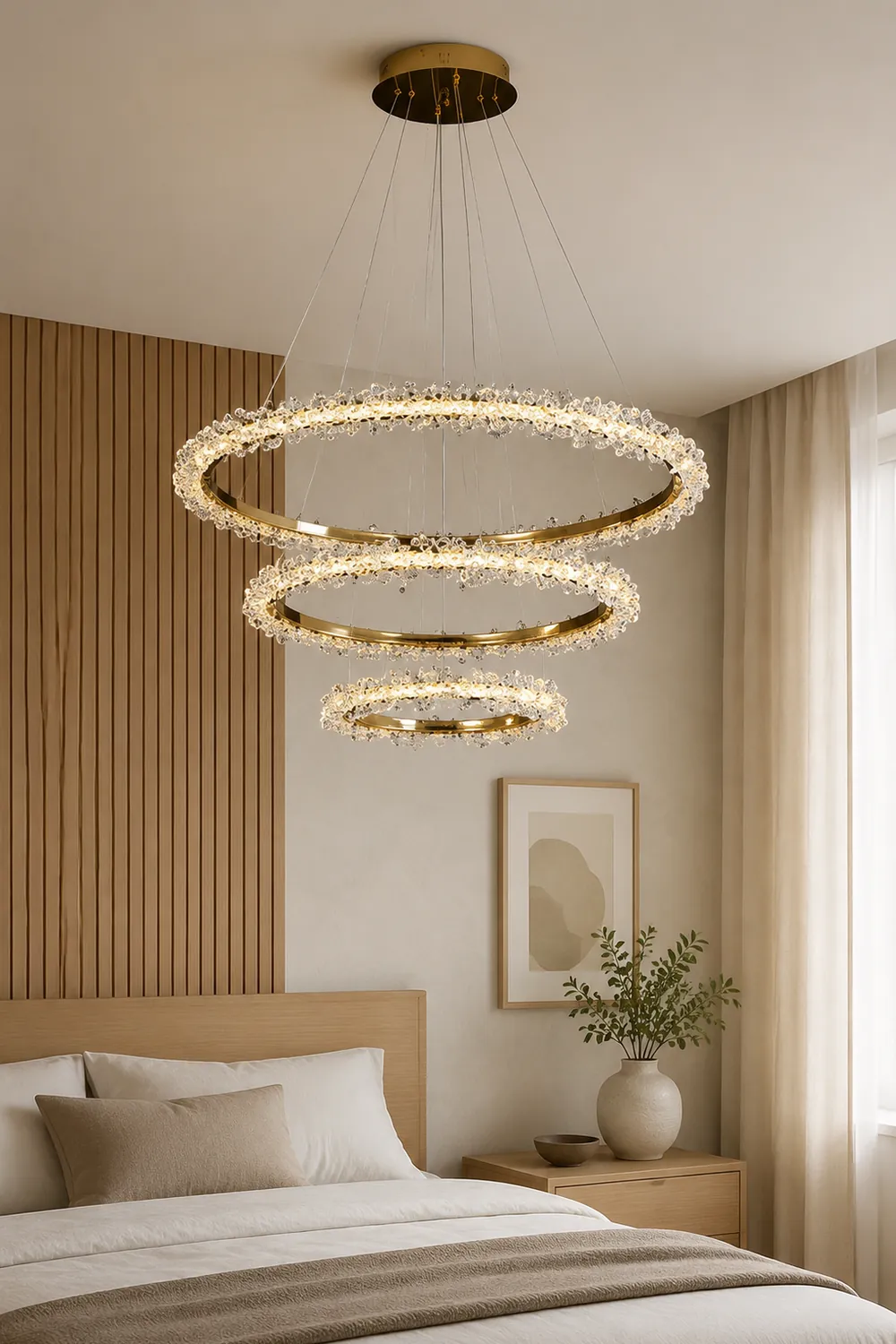 Kristy Pendant Light Ring Luxury, Crystal/Metal, Gold, Bedroom - Lumpaz