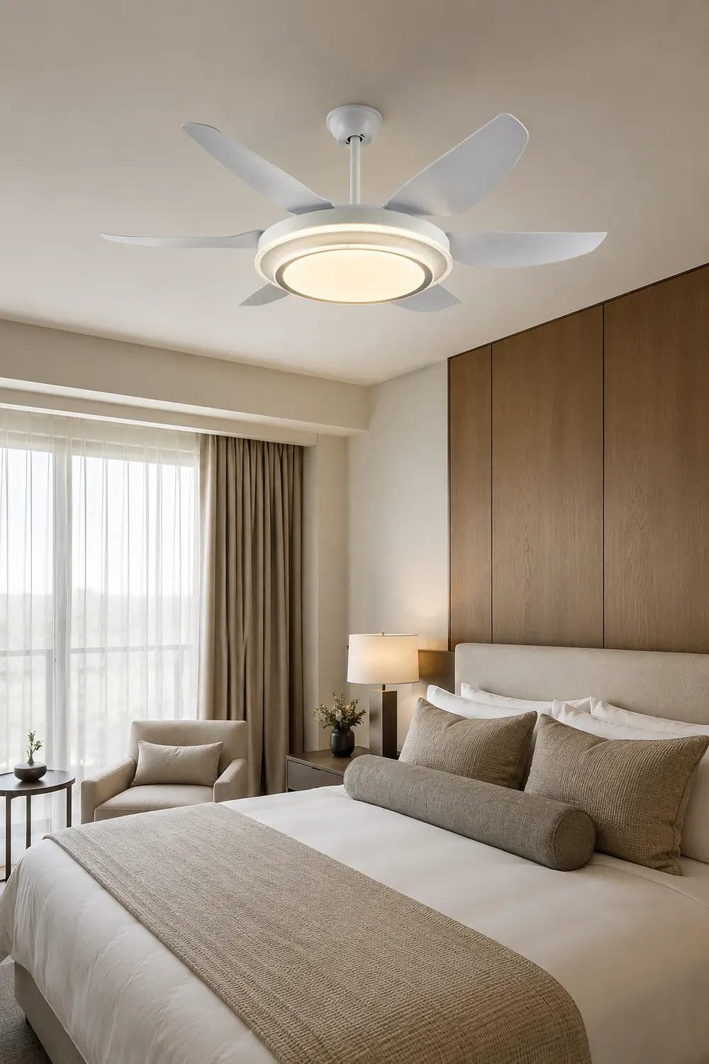 Haydn 6-Blade  Modern Basic  DC Ceiling Fan with Light, White, 51'' - Lumpaz
