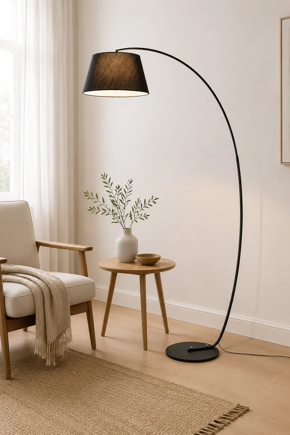 Salgado Modern Arc Fabric/Metal Floor Lamp, Bedroom/Living Room - Lumpaz