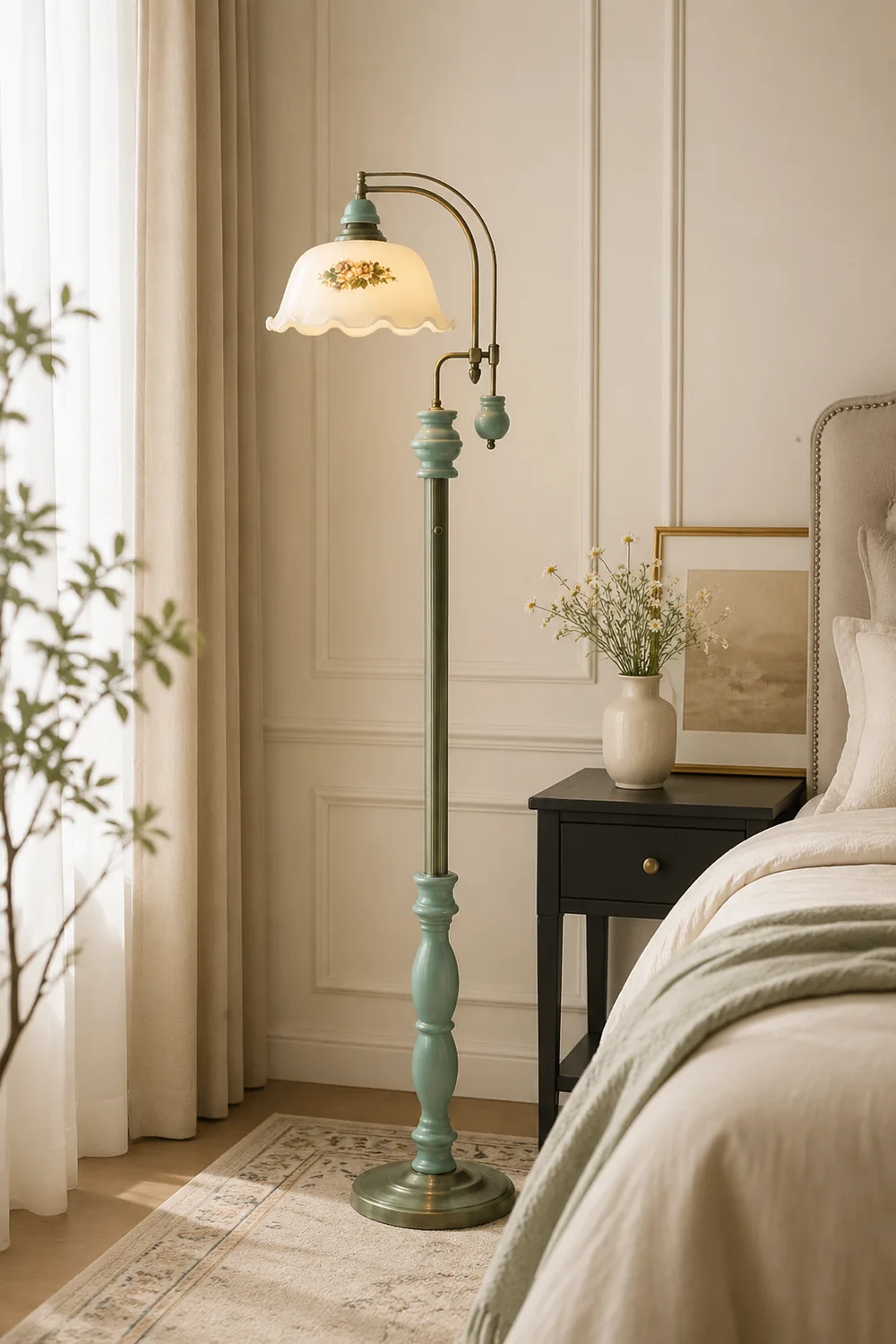 Morandi Retro Lotus Flower Shaped Metal Glass Floor Lamp - Lumpaz