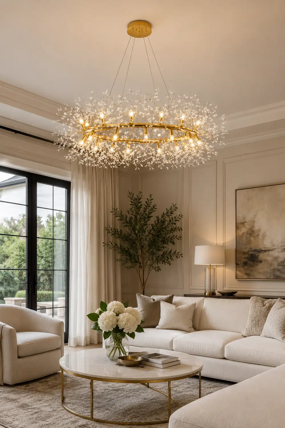 Lili Modern Dandelion LED Pendant Light Gold Metal/Crystal Bedroom/Living Room - Lumpaz