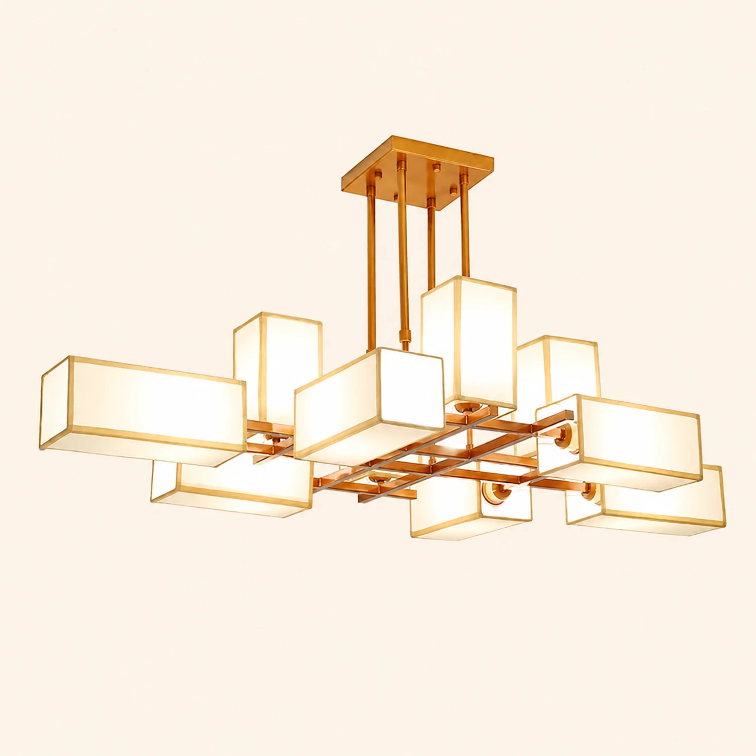 Lacey Pendant Light Square Retro, Metal/Fabric, Black/Gold, Living Room - Lumpaz