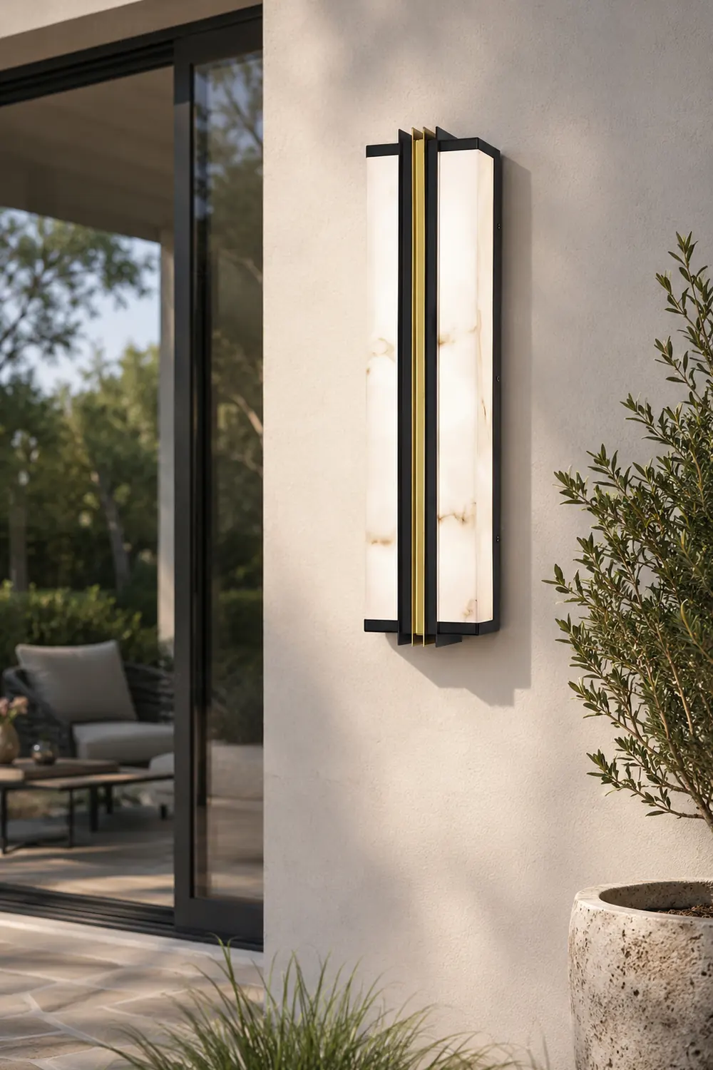 Modern Black LED Indoor/Outdoor Wall Lights with Resin Marble Shade - Lumpaz