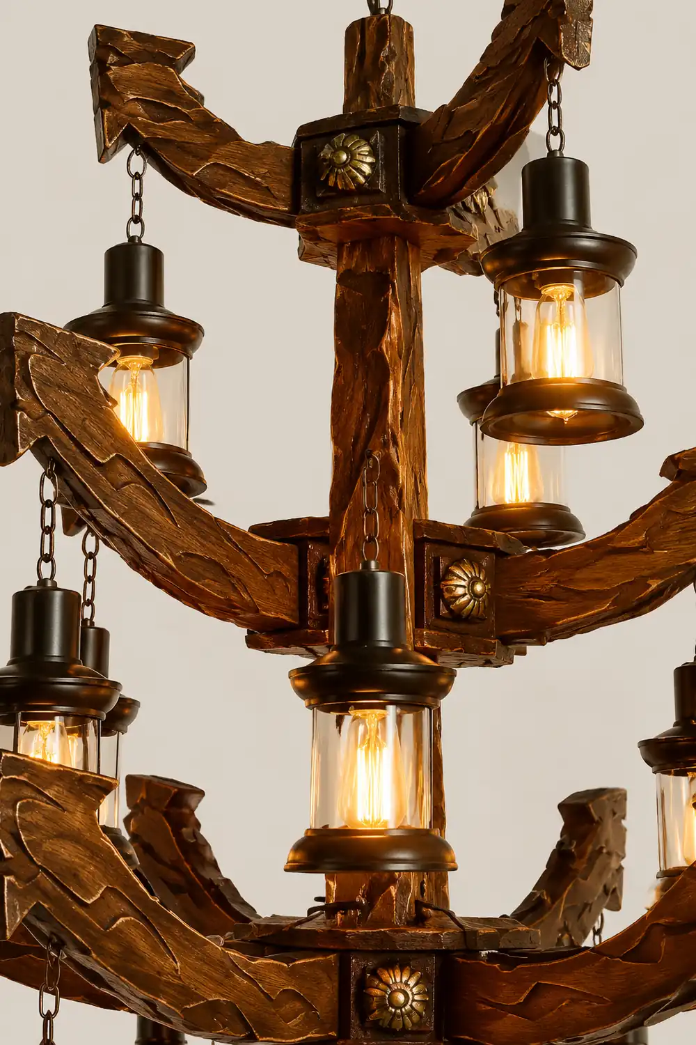 Austin Retro 14 Lantern Wood/Metal Chandelier Living Room/Bedroom - Lumpaz