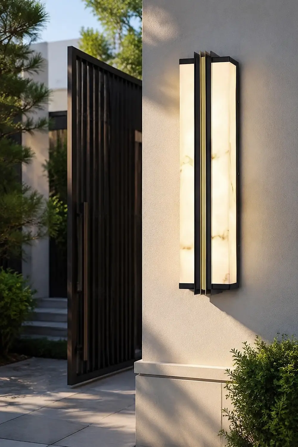 Modern Black LED Indoor/Outdoor Wall Lights with Resin Marble Shade复制 - Lumpaz