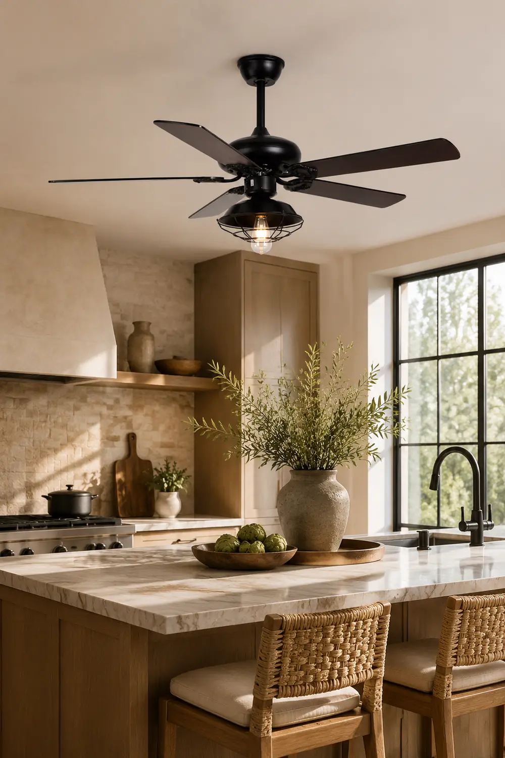 Alessio Industrial 5-Blade Black Ceiling Fan with Light, 4 Style, DIA 42.1'' - Lumpaz
