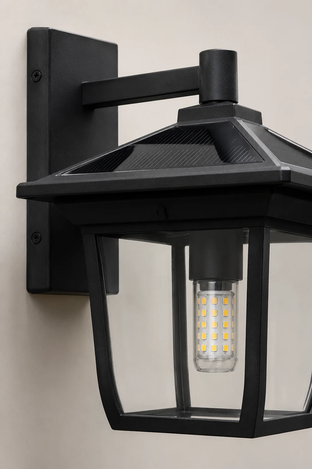 Square Waterproof Aluminum Glass Black Retro Solar Outdoor Wall Lights - Lumpaz