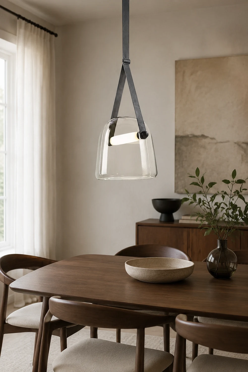 Modern Nordic Leather/Glass Pendant Light Gray/White Bedroom - Lumpaz
