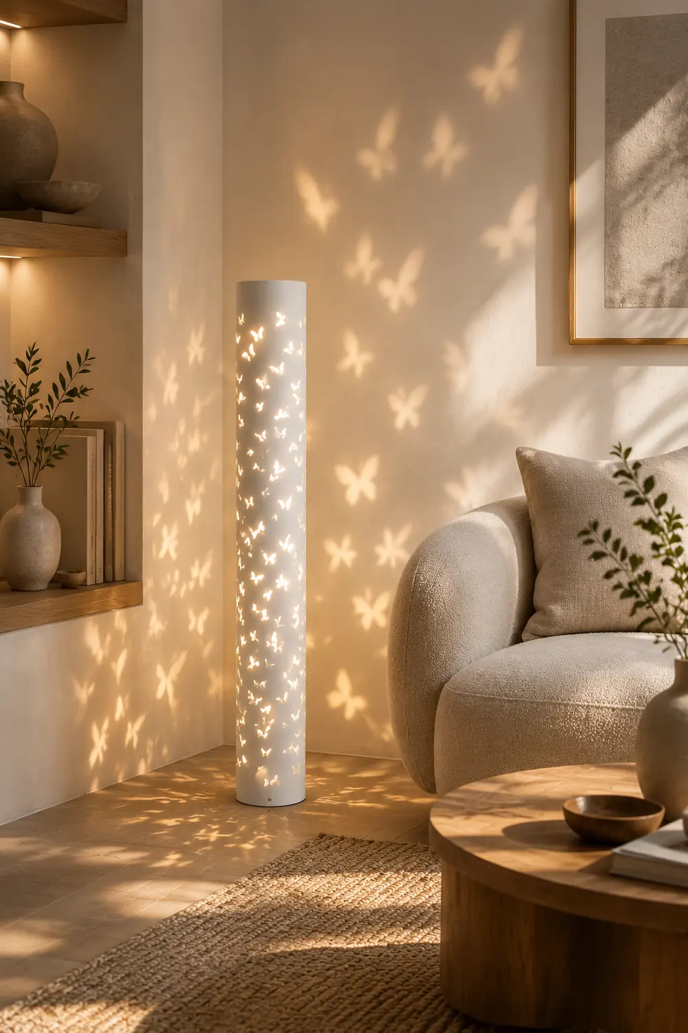 Kady Modern Cylinder Butterfly Metal Floor Lamp, Black/White - Lumpaz