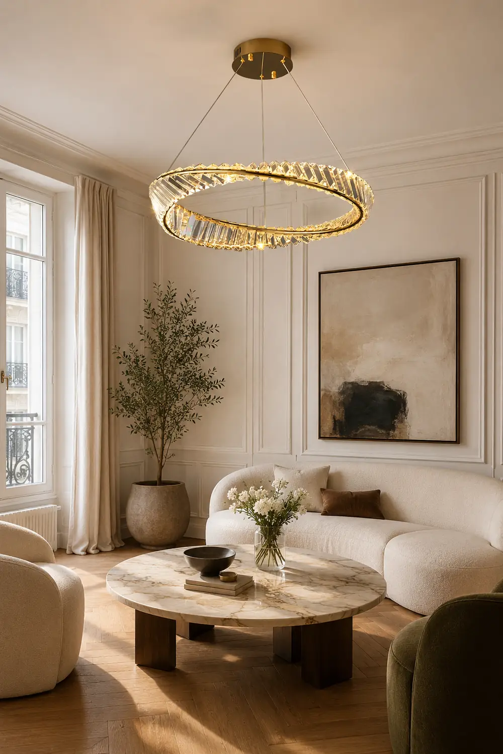 Kirsten Modern Luxury Round Metal/Glass Chandelier, Gold - Lumpaz