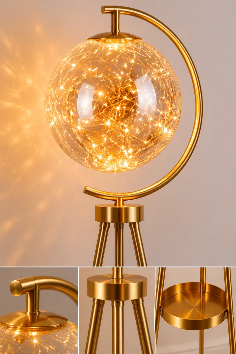 Kady Modern Starry Globe Glass Floor Lamp, Gold - Lumpaz