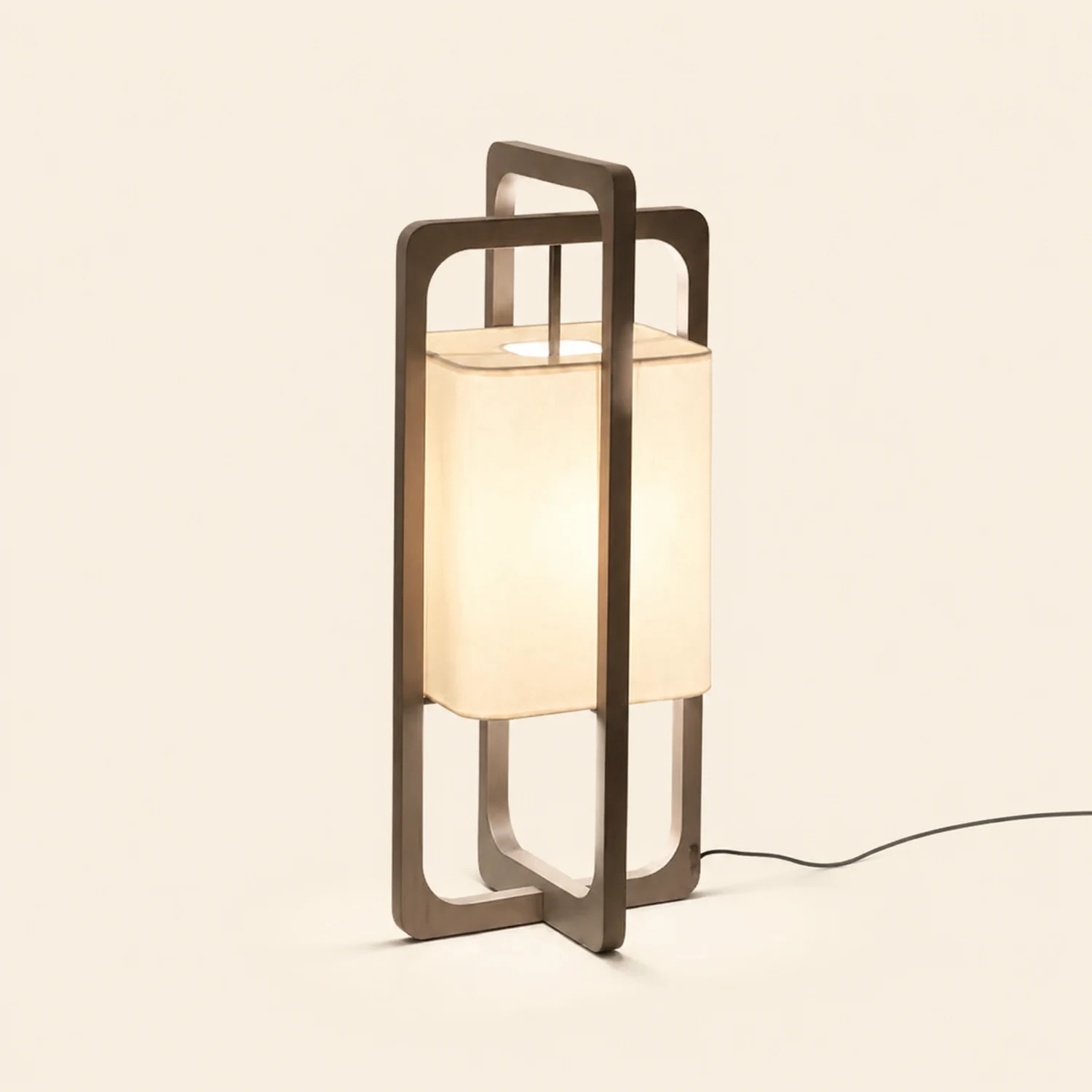 Ozawa Retro Rectangular Wood Fabric Floor Lamp - Lumpaz
