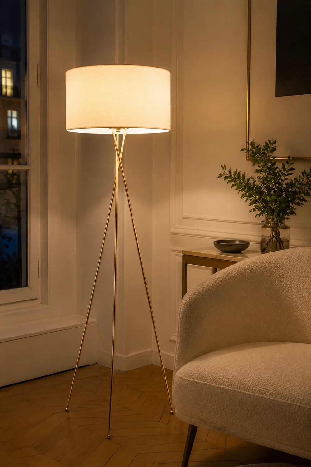 Baines Modern Tripod Floor & Table Lamp, Fabric - Lumpaz