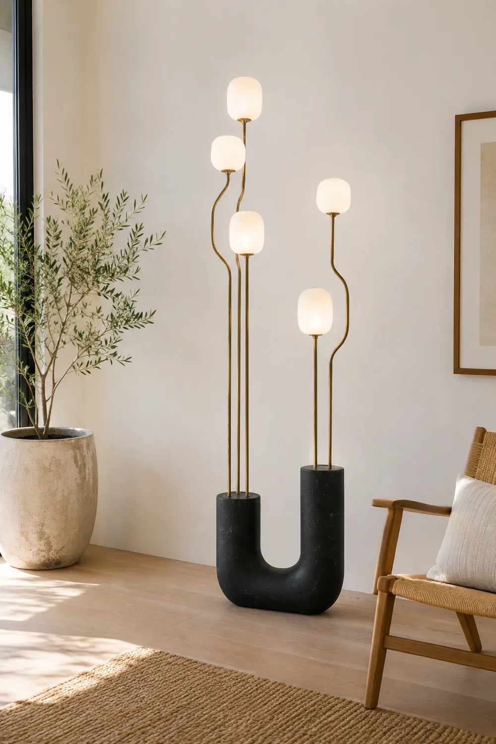 Russo Artistic Ball Glass Metal Floor Lamp, Black/White - Lumpaz