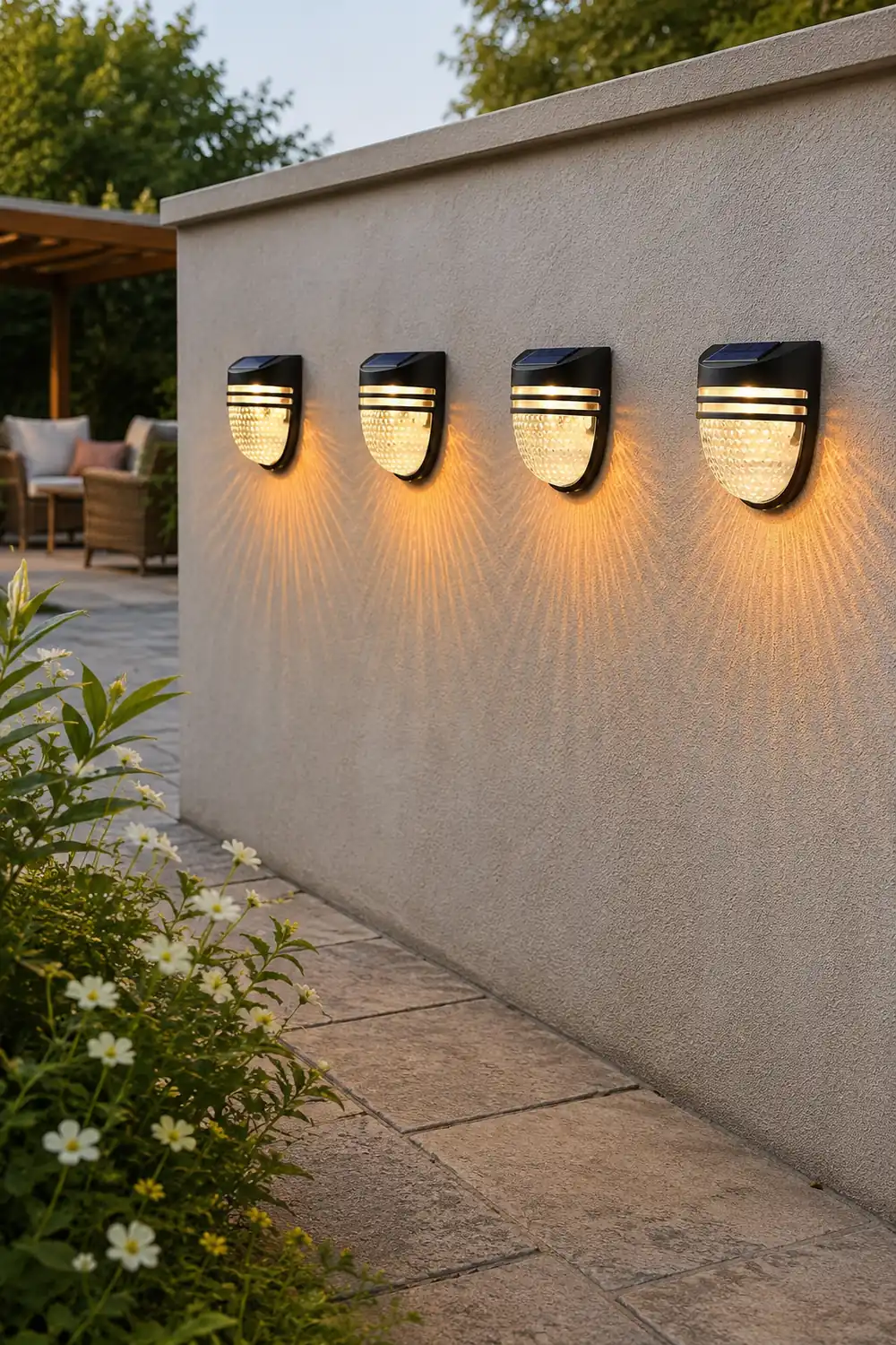 Modern Solar-Powered Black Wall Fence Lights, 4-Pack复制 - Lumpaz