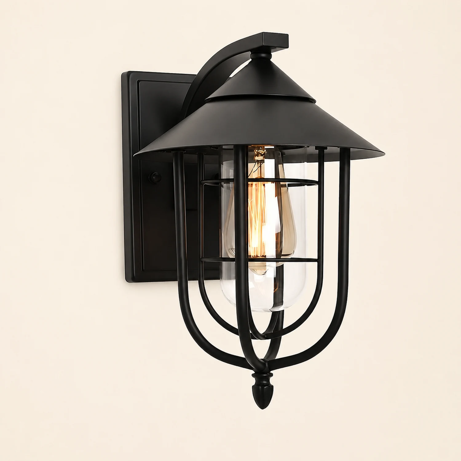 Waterproof Retro Iron Glass Motion Sensor Black Modern Outdoor Wall Lights - Lumpaz